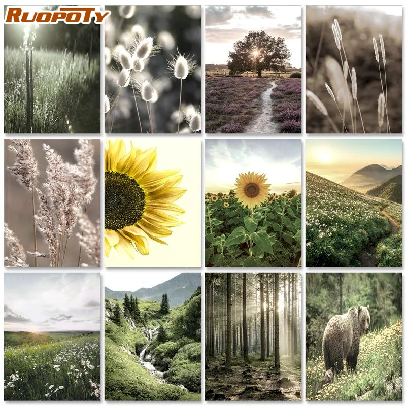 

RUOPOTY Painting By Number Canvas Kits Landscape Home Decoration DIY Coloring By Numbers Jungle Home Bedroom Wall Artwork