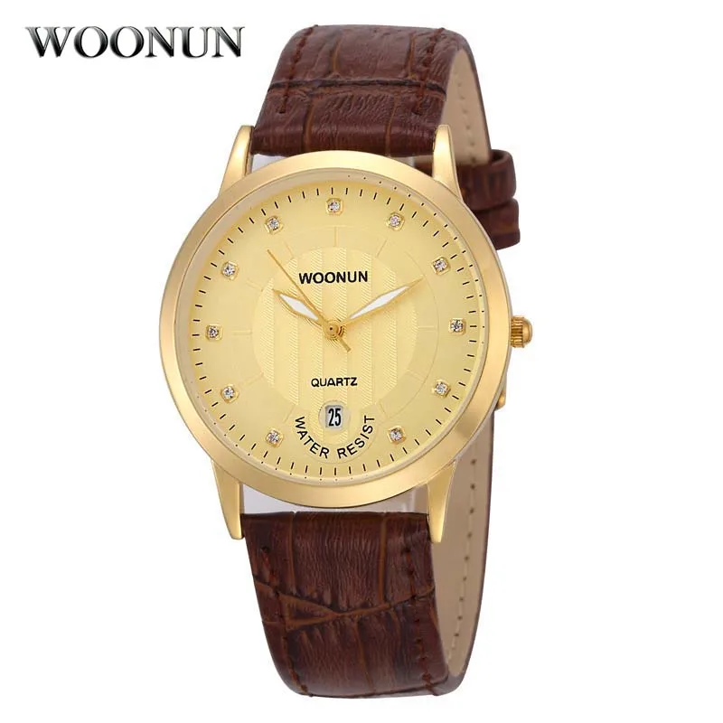 

WOONUN New Mens Quartz Watches Top Brand Luxury Diamond Watches Leather Strap Date Wristwatches Gift for Husband Rolexable Watch