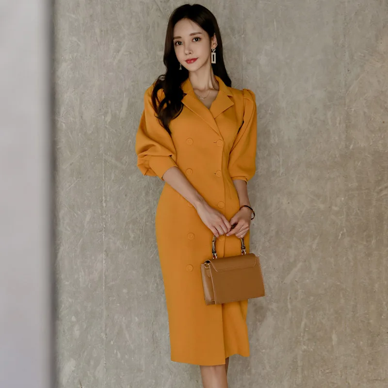 Платье BGTEEVER женское Винтажное с английским воротником двубортное облегающее