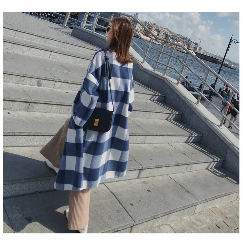 

2020New Fashion Classic Plaid Women Wool Coat Long Woolen Full Sleeve Lapel Ladies Elegant Jacket Autumn Winter Thick Warm