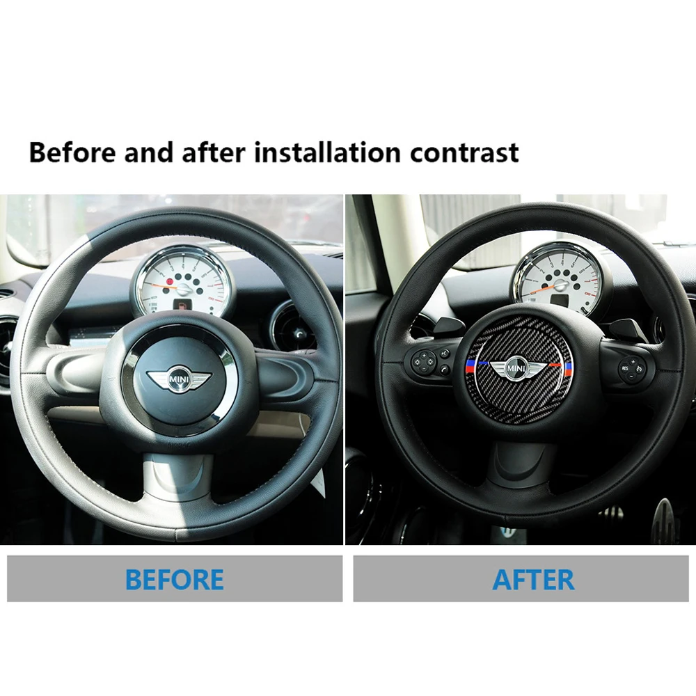 Tefanball Carbon Fiber Car Steering Wheel Stickers Cover Trim For Mini Cooper R55 R56 Countryman R60 Paceman R61 Car Accessories