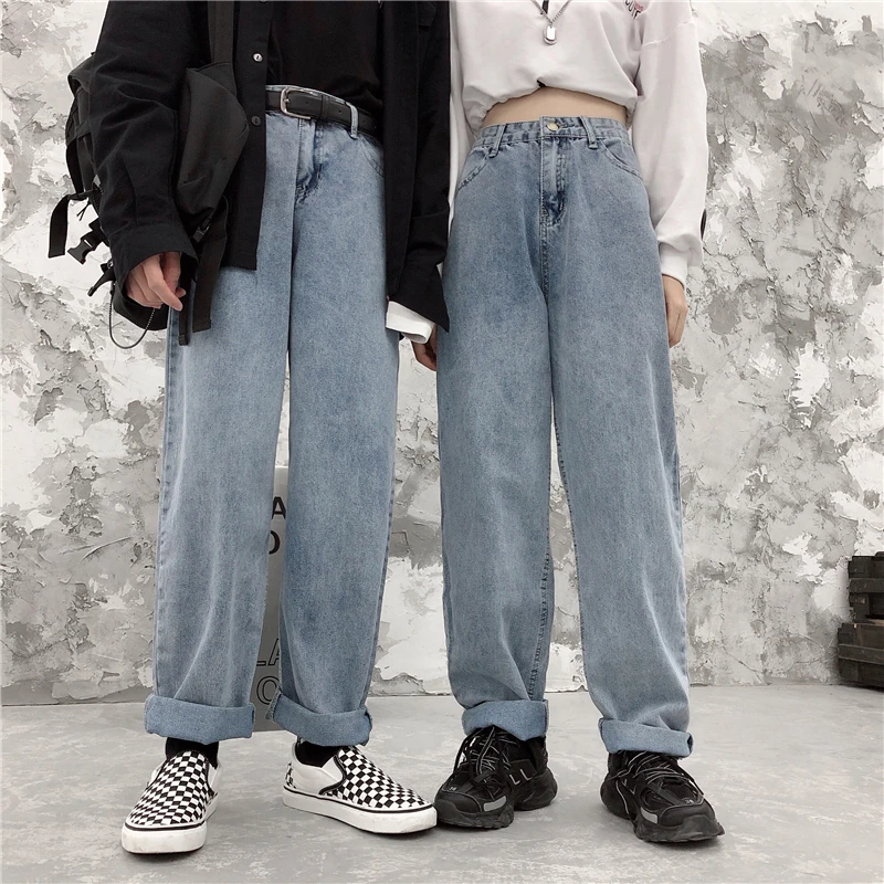 

Yans 2021 Autumn Korean Ins Washed Jeans Loose Casual Straight Pants High Waist Trousers for Men and Women Fashion