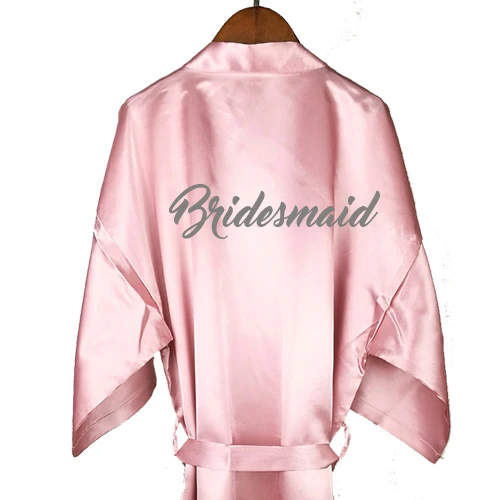 bridesmaid Дешевая атласная Халат женские свадебные туфли-лодочки с короткое платье; пыльно-Розовые Свадебные вечерние свадебный подарок подружки невесты мама сестра команда кимоно для невесты халаты - Цвет: bridesmaid
