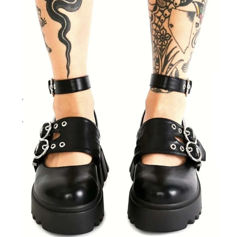 

JOUIR TALONS High Quality Brand Design Shoes Black White Hoof Heels Round Toe Rivet Punk Style Platform Big Size 43 non-slip