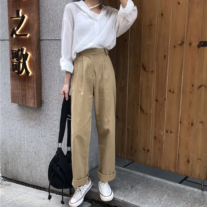 

Women pants autumn traf Korean version of solid color loose casual wide-leg harajuku Women pants casual straight pants for women