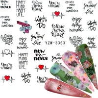 2022 1 sheet leaves nail water transfer decals sliders stickers for nails art black letters designs foils decorations