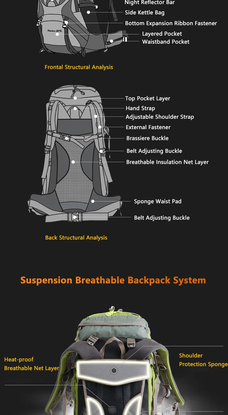 Maleroads 60L альпинистская сумка, открытый спортивный рюкзак, водонепроницаемый нейлоновый рюкзак, сумка с дождевиком, для походов, кемпинга, велосипеда