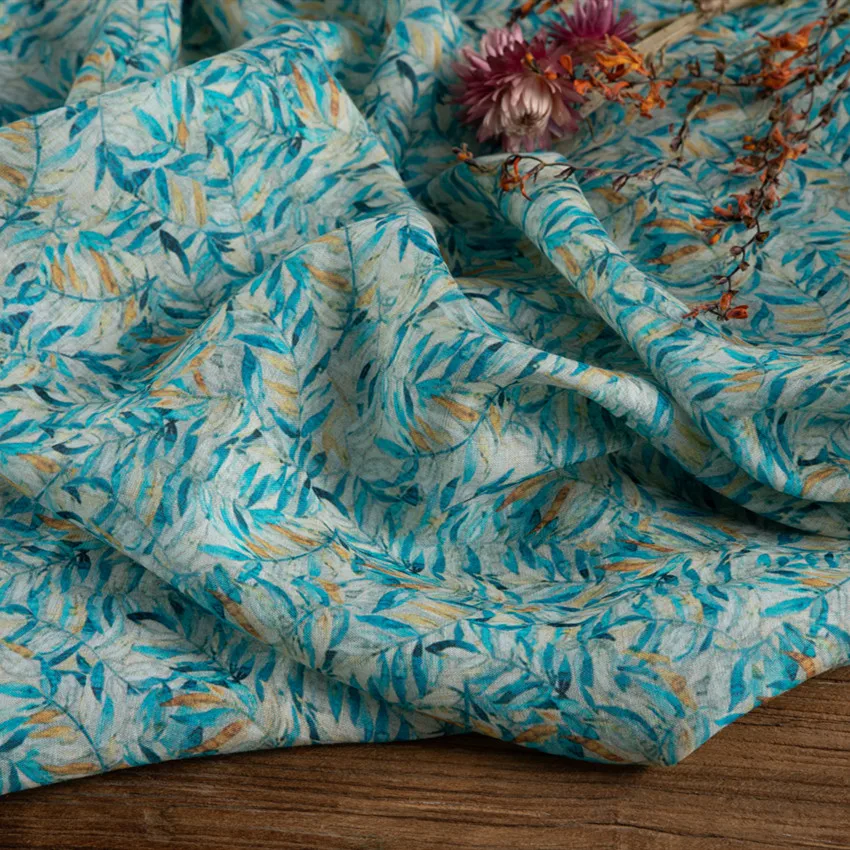 

Natural pure ramie fabrics Retro pastoral fresh printing tissu High grade robe dress cheongsam fabric