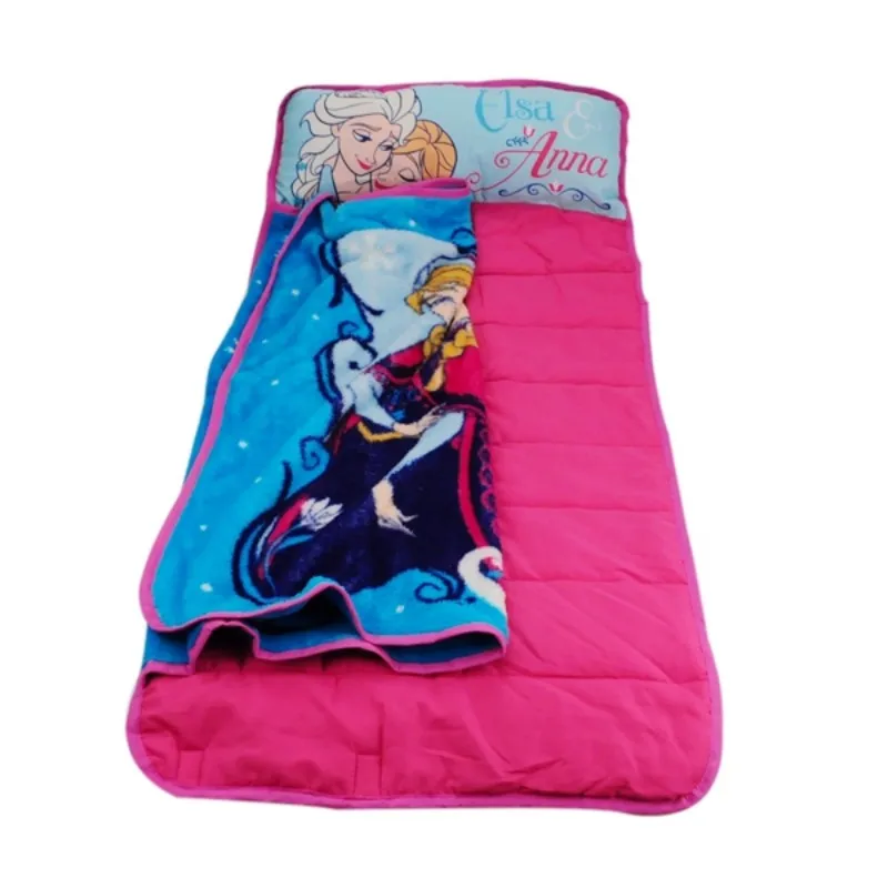 Disney Blue Frozen Elsa Anna Portable Rolled Nap Mat with blanket and Pillow for Toddler Baby Girls Travel Blanket