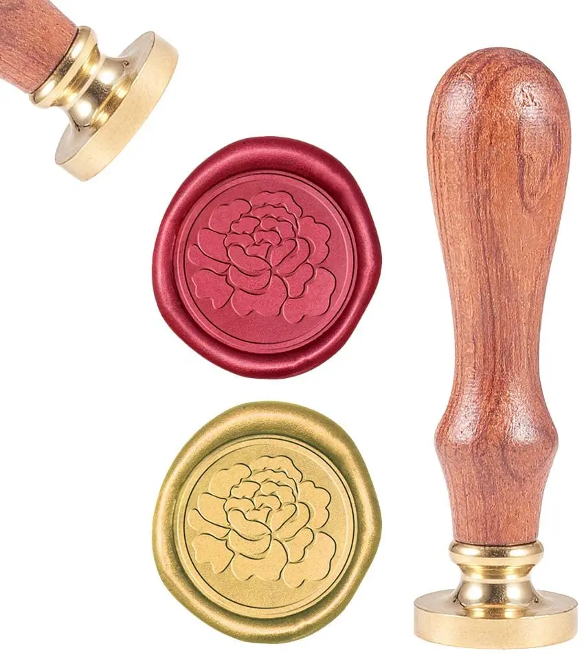 

1PC DIY Scrapbook Brass Wax Seal Stamp and Wood Handle Sets Rose Golden 8.9x2.5cm Stamps: 25x14.5mm