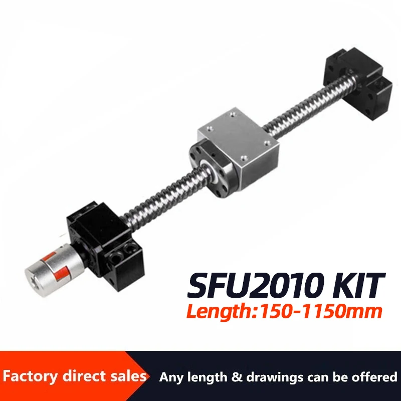 Высококачественный шариковый винт SFU2010 с гайкой RM2010 BKBF15, DSG20H и XB30-40 1050-2450 мм для обработки деталей с ЧПУ