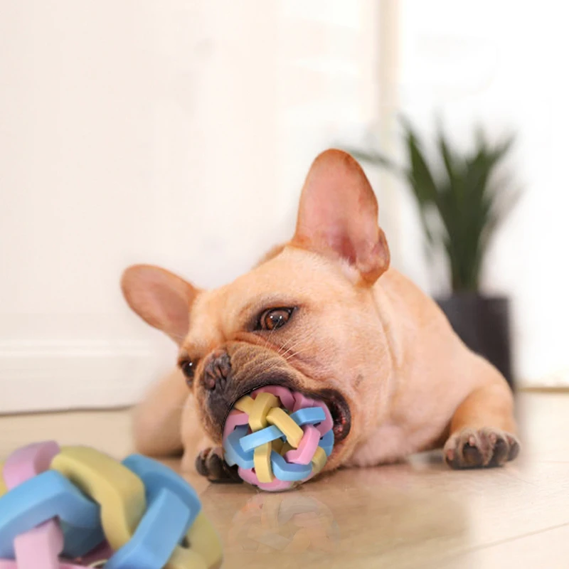 

Dog Ball Indestructible Chew Bouncy Rubber Ball Toys Three-Color Elastic with Bell Dog Molar Bite-Resistant Dogs Interactive Toy