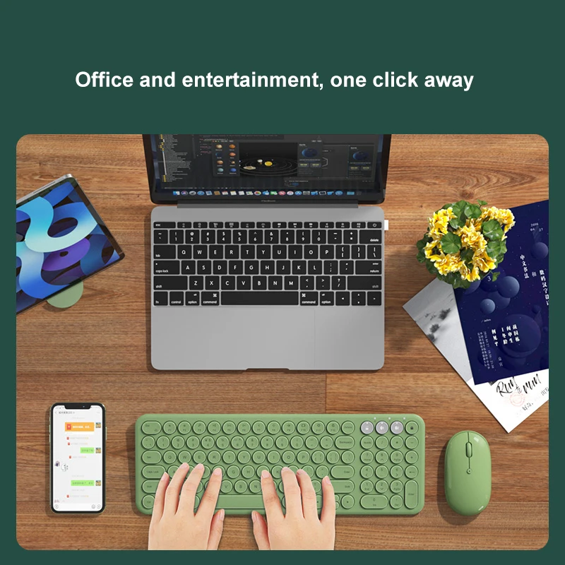 

2.4G Wireless Bluetooth Keyboard Mouse Set Dual Mode Connection Computer PC Gamer Keyboard iPad Tablet Keyboard For Smartphone