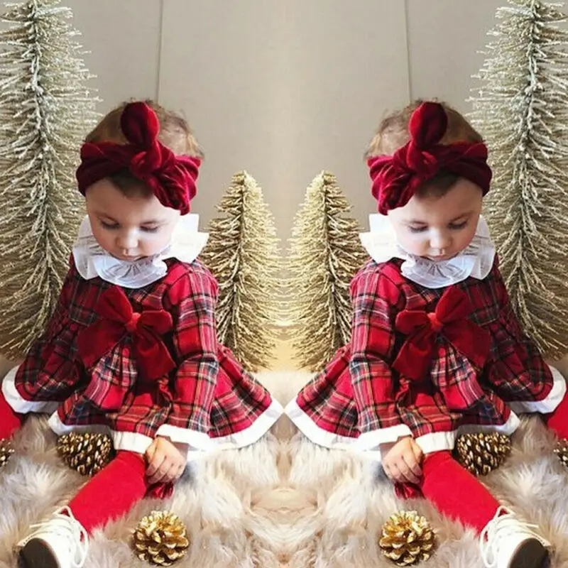 Emmababy Newborn Baby Girls Christmas Plaid Long Sleeve Bodysuit Jumpsuit Xmas Outfits