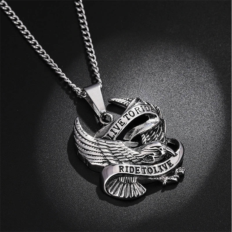 Punk Style Male Rider Eagle Necklace Pendant Ride to live Necklace Retro Pendant With Whip Chain Men Woman Fashion jewelry gifts images - 6