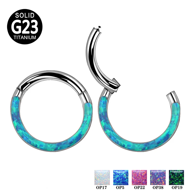 

G23 Titanium Hinged Segment Septum Clicker Opal Nose Ring Hoop Labret Ear Tragus Helix Cartilage Daith Earring Piercing Jewelry