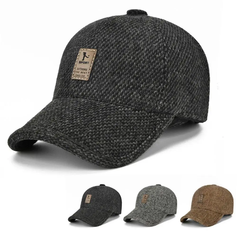 Men Winter Baseball Cap Earflaps Snapback Casquette Bones Dad Hat Keep Warm Thicken Ear Protection Fitted Woolen Knitted Gorras