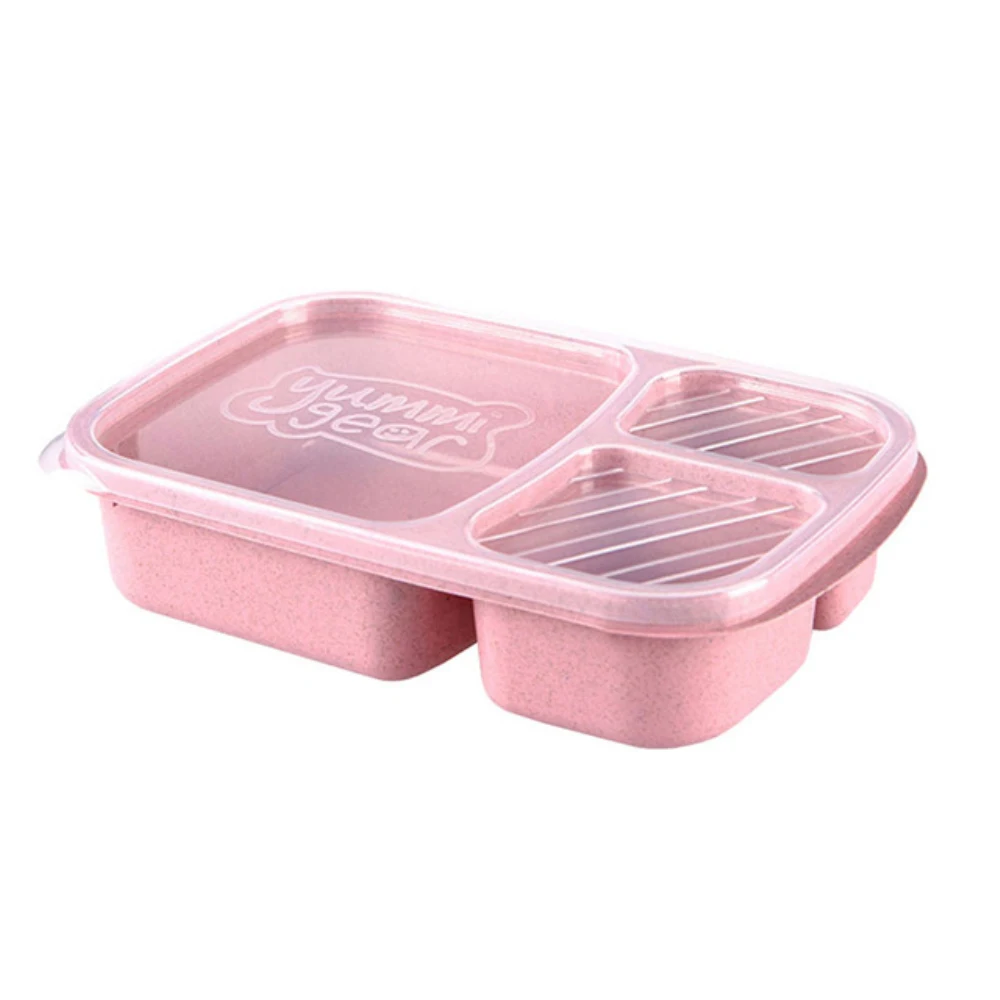 Розовый Здоровая пшеничная соломенная микроволновая печь Bento Ланч-бокс для пикника, контейнер для фруктов, контейнер для хранения для детей и взрослых, контейнер для организации - Цвет: Розовый