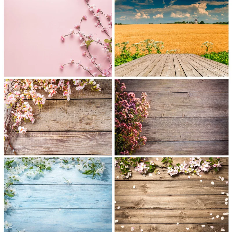 

Spring Flowers Petal Wood Plank Photography Backdrops Wooden Board Baby Pet Photo Background Studio Props Decor 210318MHZ-03