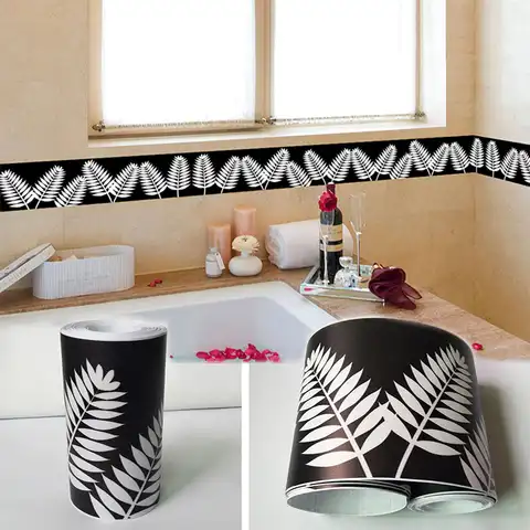 1 рулон, черно-белые наклейки на цветы 0,1x5 м, настенная наклейка на талию, обои для кухни, ванной, туалета, водонепроницаемая основа