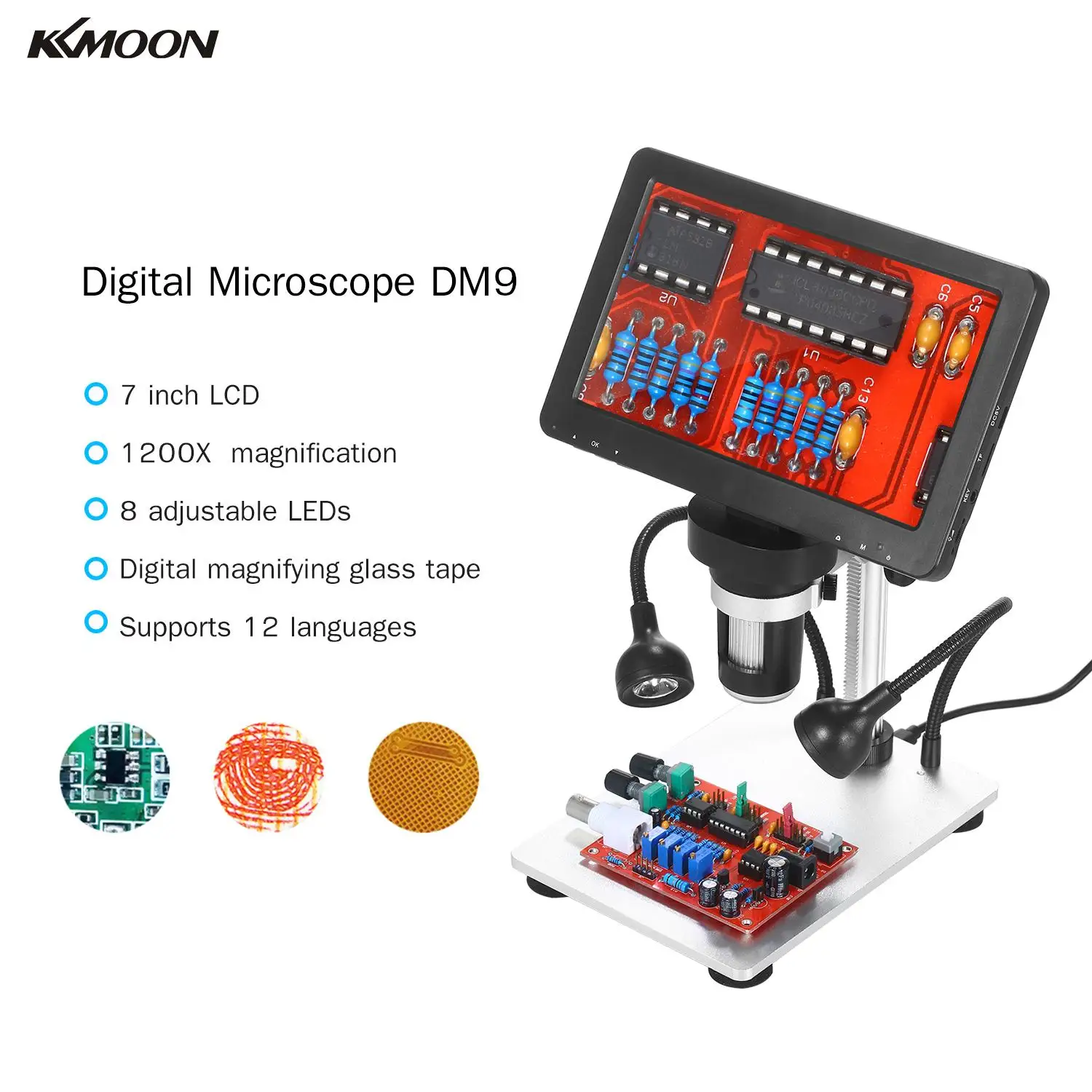 KKMOON 7 дюймовый 1200X ЖК дисплей Цифровые микроскопы Лупа Перезаряжаемые