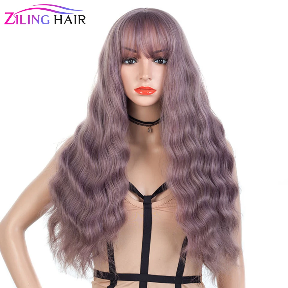 Синтетические волосы длинные волнистые парик с челкой для женщин 80 см женские