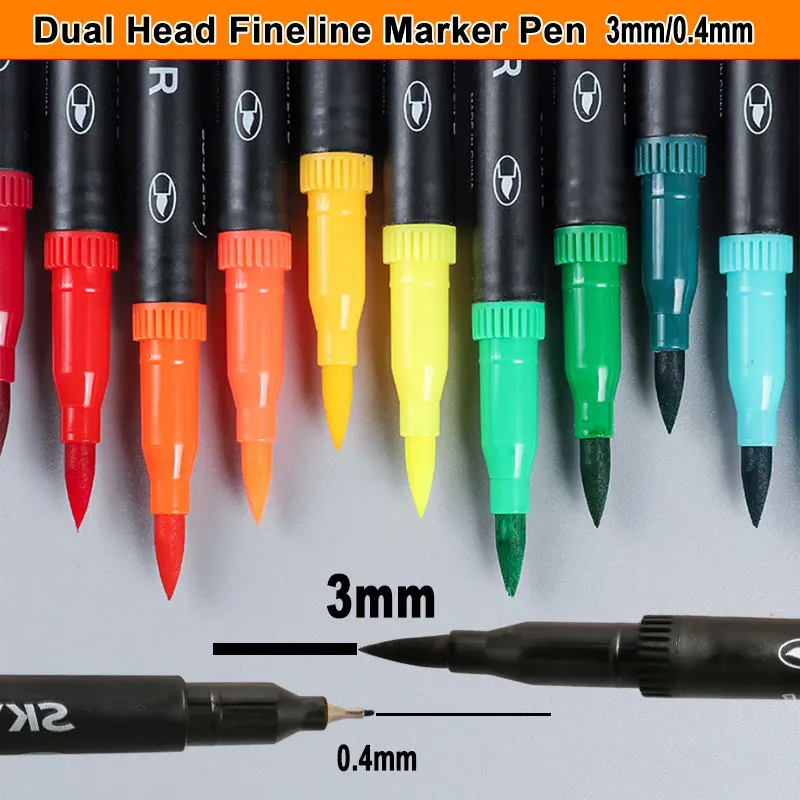 

12/ 24 Color Dual Head Tip 3mm/0.4mm Watercolor Brush Fineliner Pen Art Marker Drawing Painting Manga Comic Sketch Office School