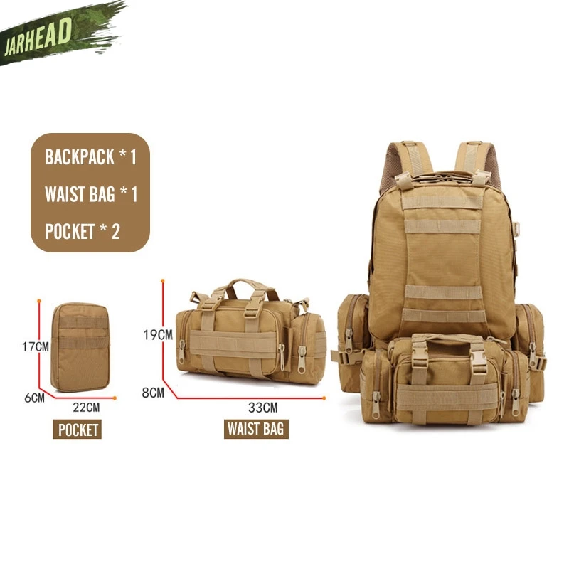 Обновленный тактический рюкзак 50L мужской военный 4 в 1 Молл спортивный уличный