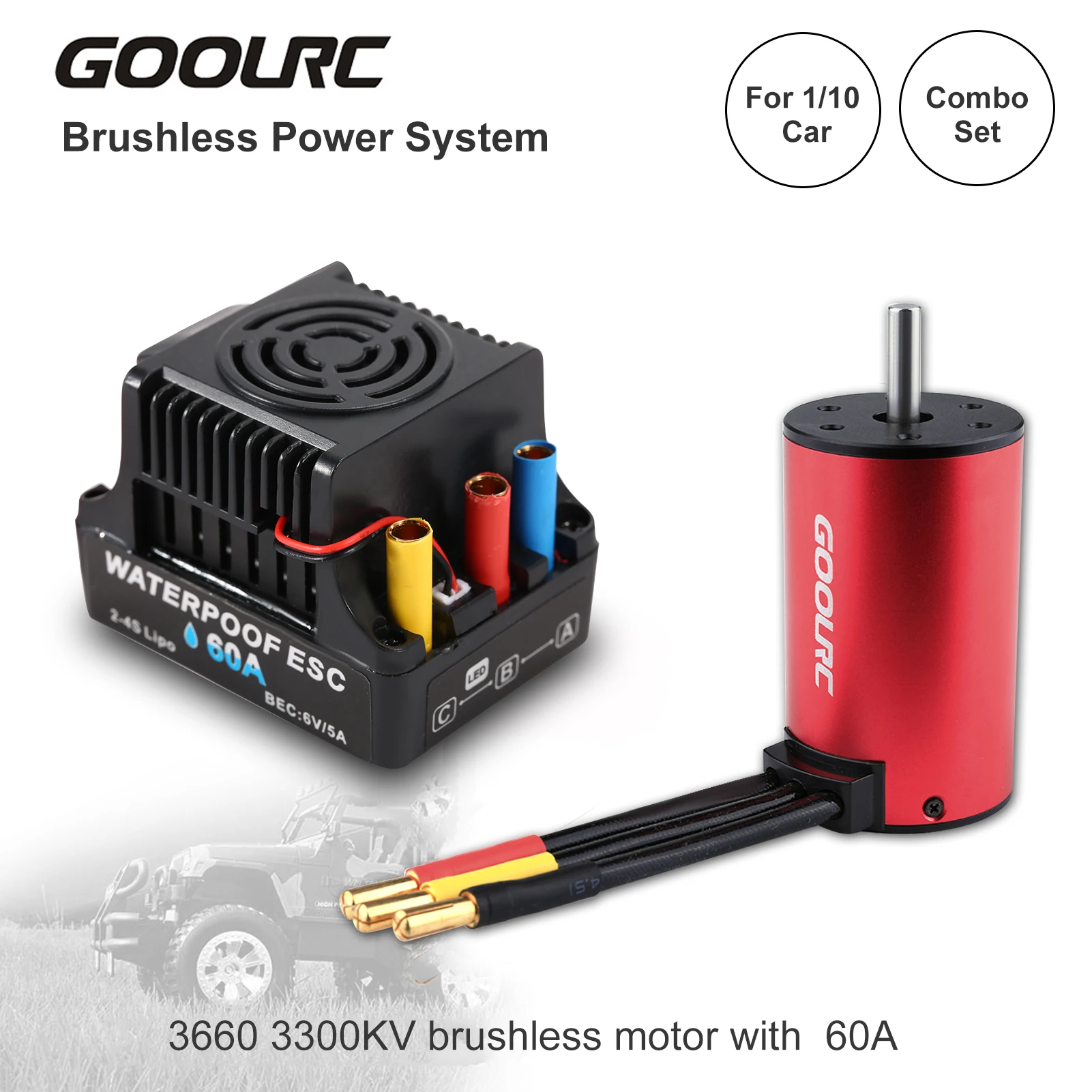 

GOOLRC 3660 3300KV RC Brushless Motor 60A Brushless ESC Electronic Speed Controller with BEC for 1/10 RC Car Crawler