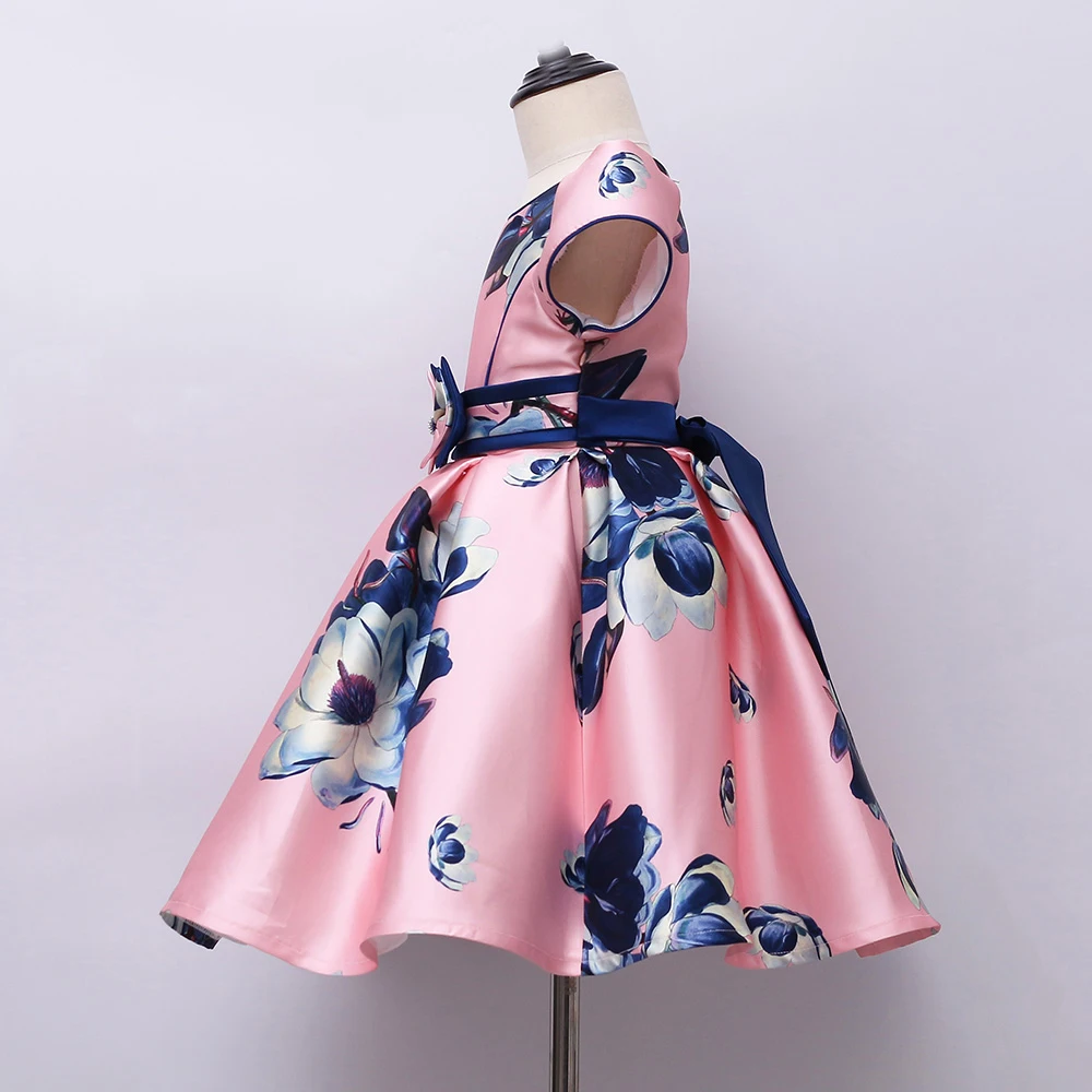 Outong Flower Girls Dress Kids Clothes Girls Waist Bow Decoration Flower Print Casual Clothing Summer Dresses For 5 9 Years Old