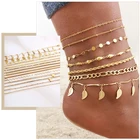 Ножные браслеты из нержавеющей стали для женщин, ювелирные украшения для ног, ног, лодыжки, праздников, пляжа, 123 шт.компл. золотого цвета