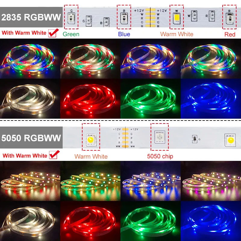 

WIFI LED Strips Lights Bluetooth Luces Led RGBWW 5050 SMD 2835 RGBWW Warm White Flexible Waterproof Tape Diode DC 12V Control