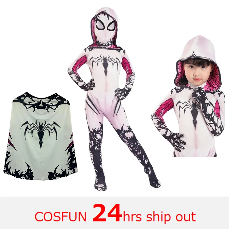 Бесплатная доставка Косплей костюмы Паука-Гвен толстовки для девочек Гвен с