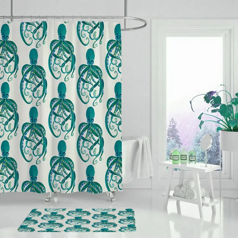 Занавеска для душа с изображением животного морской лошади ежика креативная