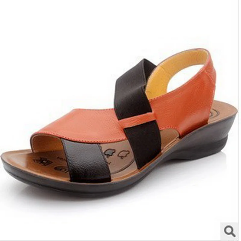 Сандалии женские из натуральной кожи босоножки на танкетке открытый носок обувь