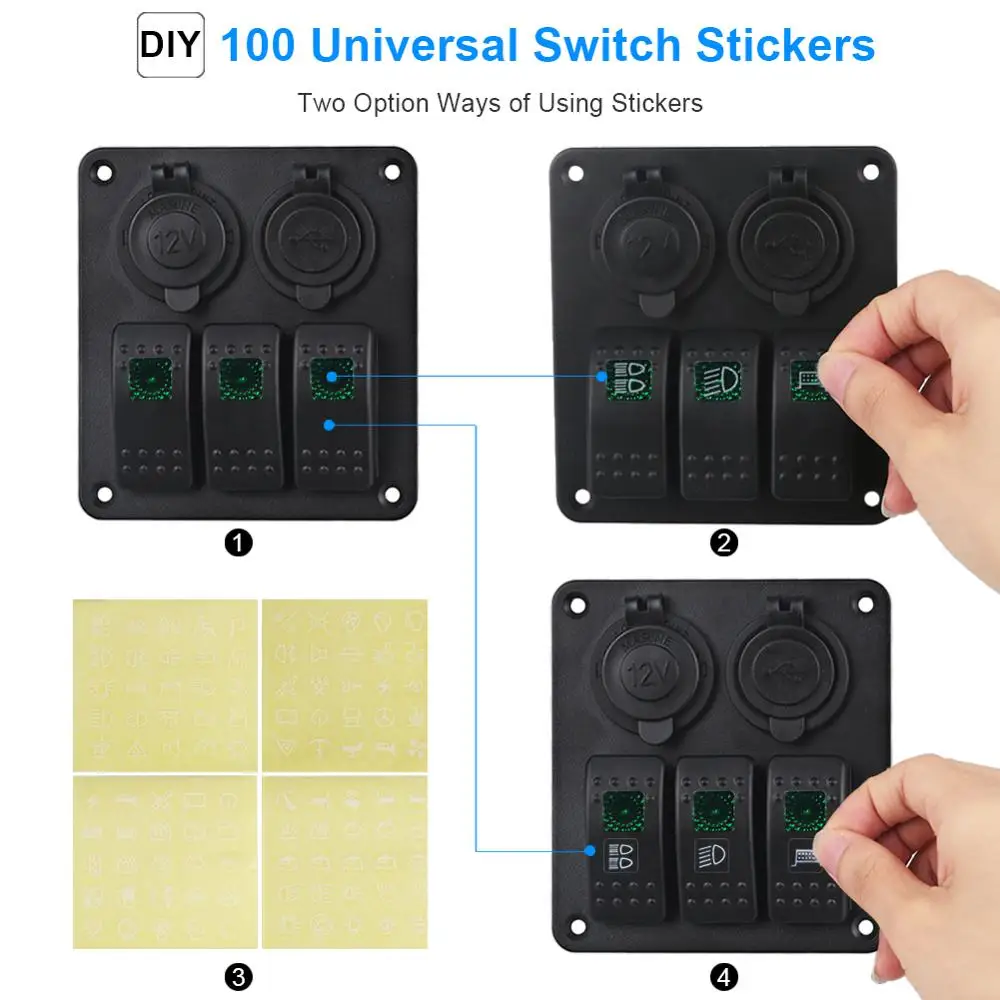 

Universal 3 Gang Switch Panel Aluminum Dual USB Socket + Fuse Circuit Breaker/Overload Protector RV Yacht Marine Boat Car
