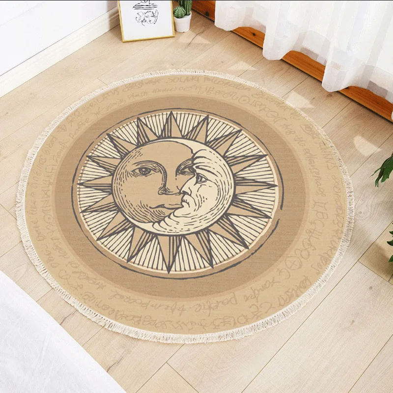

Round Tassel Decorative Floor Mat Bedroom Bed Living Room Decorative Carpet Round Hanging Basket Decorative Carpet Thin Style