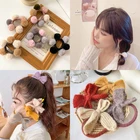 Резинки для волос с помпоном, резинки для волос с пушистыми шариками и бантом, милые аксессуары для волос, заколка для конского хвоста для женщин и девушек