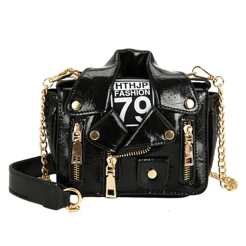 

Bags for Women 2021 European Fashion Leather Jacket Shape Handbag Female Messenger Bags Rivet Punk Femme Flaps