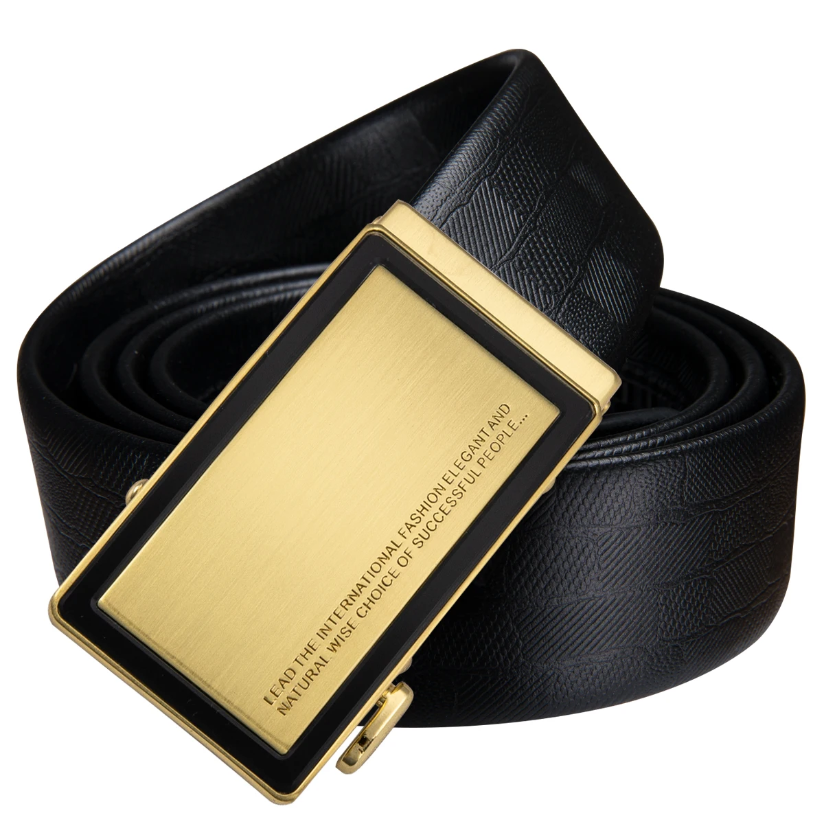 Мужской ремень из 100% натуральной воловьей кожи черный кожаный Золотая