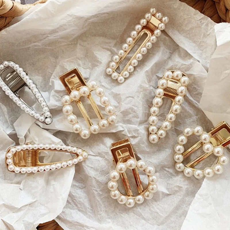 

Fashion Elegant Women Girls Pearls Hair Clips Korean Style Geometric Lady Hairpins Hair Barrettes Hairgrip Accessories
