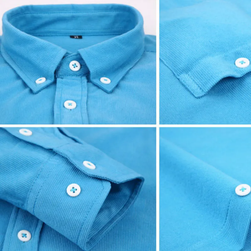 

Men Shirts Solid Simple Corduroy Large Size 5XL Loose Mens Long Sleeved Leisure Daily High Quality Male Navy Blue Standard-fit