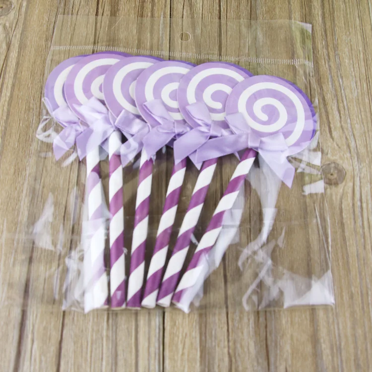 6 шт./лот фиолетовый бумажный леденец цветной кекс Топпер для торта с соломинкой