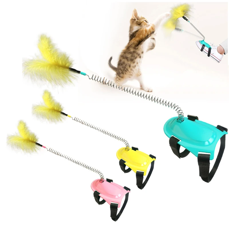 

Cats Stuffed Soft Plush Toys for Kitten Interactive Wearable Spring Feathers Funny Toy Games