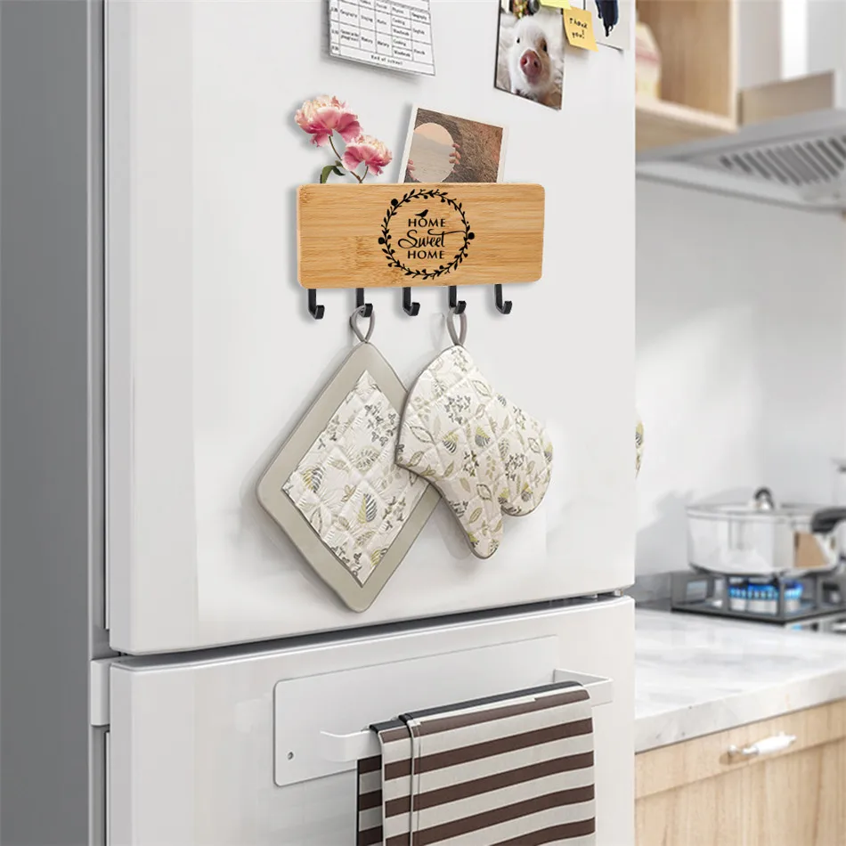 

Customize Personalized Home Sweet Home Printed Bamboo Key Hanger Wall-Hanging Type Wall Door Back Decorative Wood Storage Hook