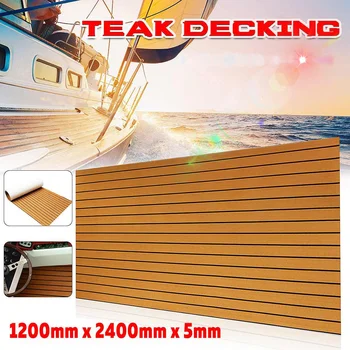 1200mmx2400mmx5mm EVA Foam Faux Teak Boat Deck Mat Brown Decking Sheet Yacht Flooring Anti Skid Mat Self Adhesive Vehicle Pad