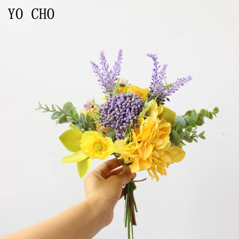 

YO CHO Artificial Flowers Hydrangea Rose Home Wedding Decor Autum Silk Plastic Flower Bouquets Fake Flower Party Room Decoration