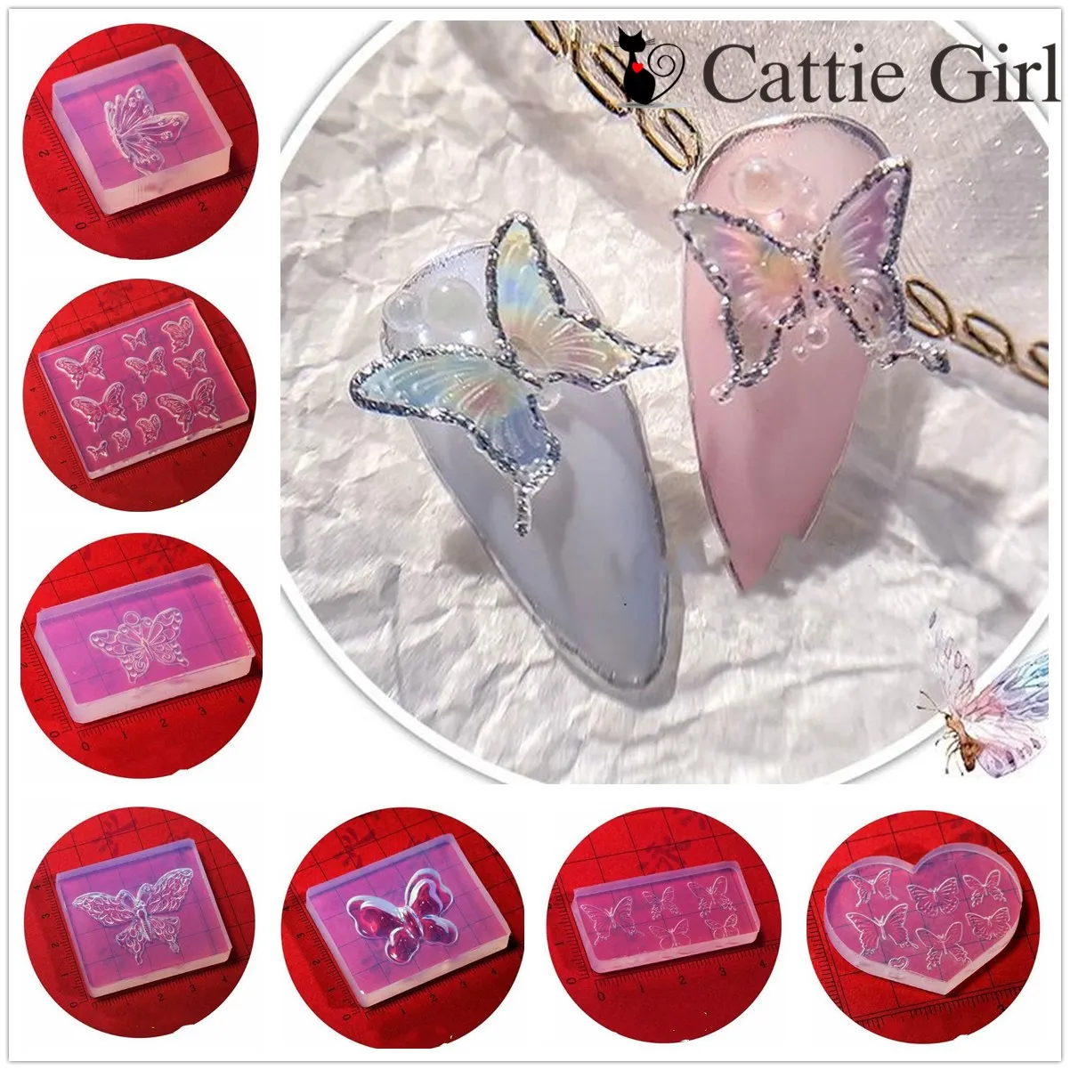 1pc Butterfly  Retro  3D Acrylic Nail Mold Palace Nail Art Decorations  DIY Design Silicone Heart Nail Art