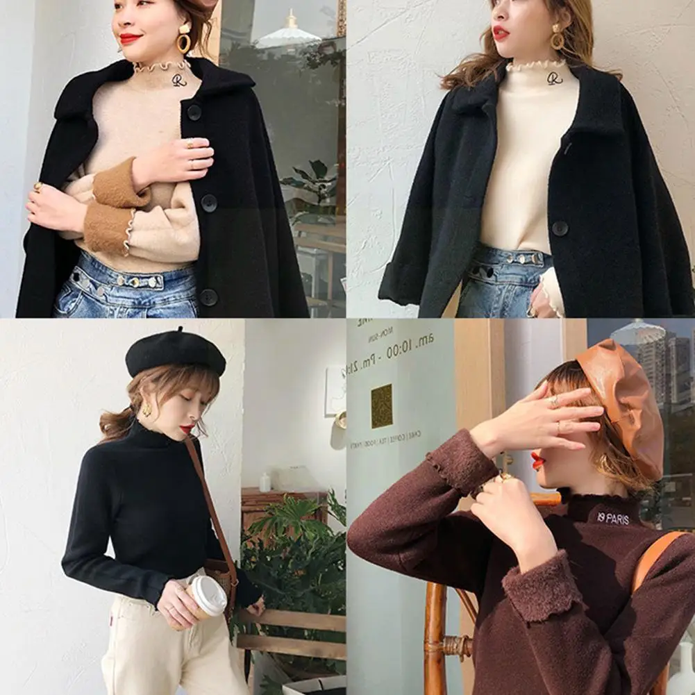 

Korean Turtleneck Slim Knitted Pullovers Fashion Clothes Woman 2022 Winter Fleece Warm Sweater Lined Base Casual Shirt Knit R2G9