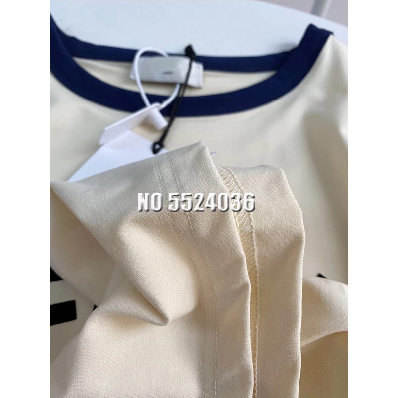 

100% Cotton Letter Summer T-shirts Women 2021 New Fashion O-neck Short Sleeve Highend Beige Color Casual T shirt Tops